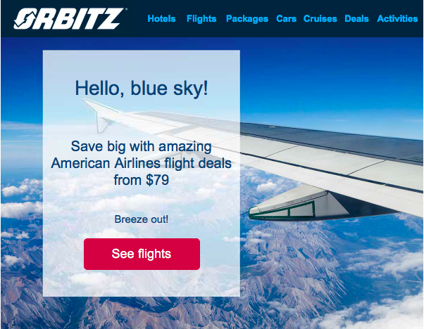 Example of demand generation tactic using an email about a sale for airline tickets.
